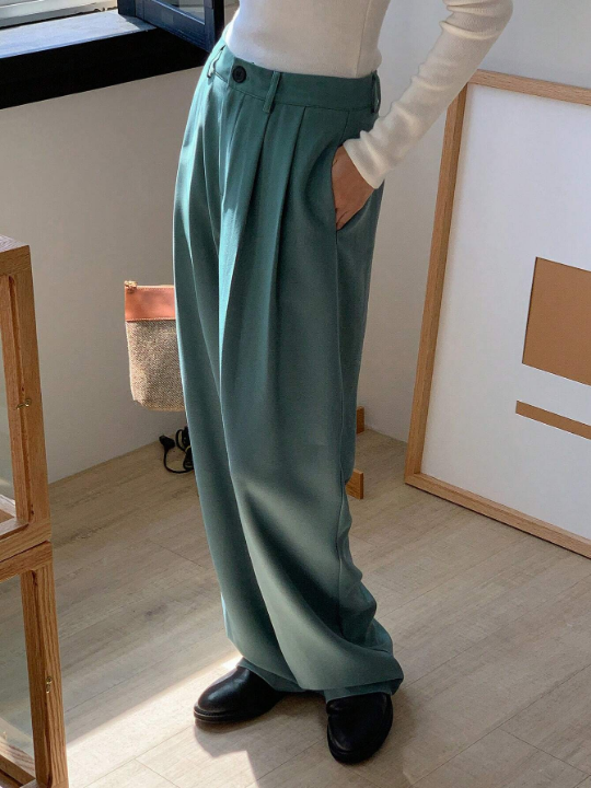 DAZY High Waist Plicated Detail Wide Leg Pants