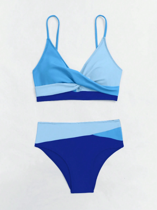 Swim Vcay Color Block Twist Front Bikini Swimsuit