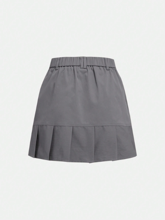 Teen Girl Flap Pocket Pleated Hem Cargo Skirt