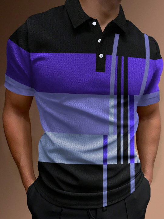 Manfinity Homme Men Striped Print Colorblock Polo Shirt