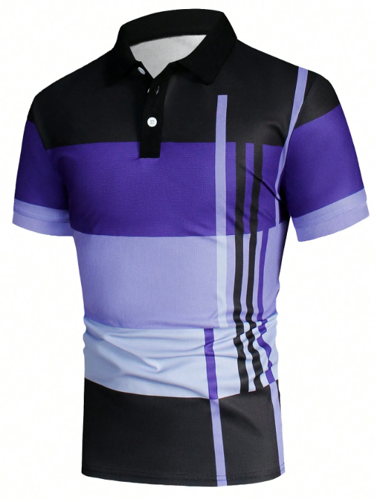 Manfinity Homme Men Striped Print Colorblock Polo Shirt