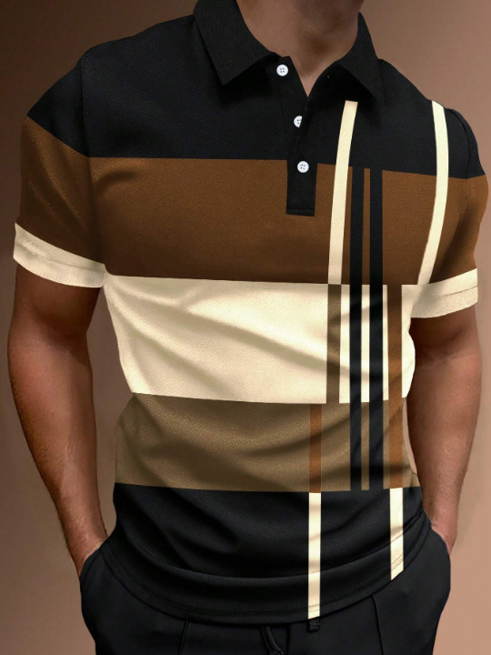 Manfinity Homme Men Striped Print Colorblock Polo Shirt