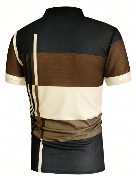 Manfinity Homme Men Striped Print Colorblock Polo Shirt