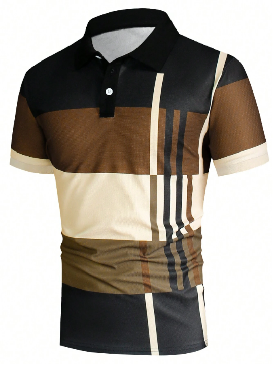 Manfinity Homme Men Striped Print Colorblock Polo Shirt