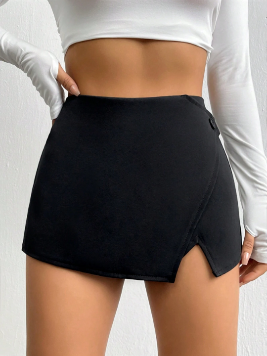 Solid Split Hem Skort