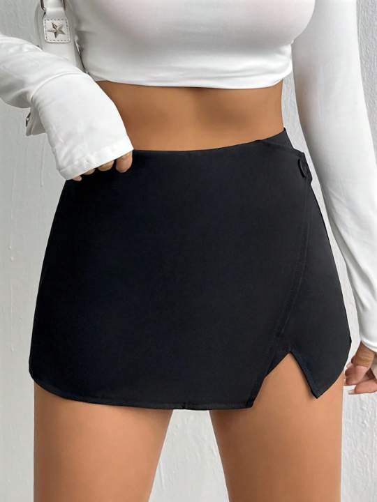 Solid Split Hem Skort