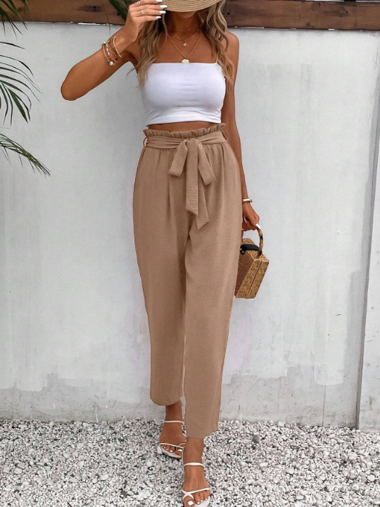 Frenchy Paperbag Waist Belted Pants