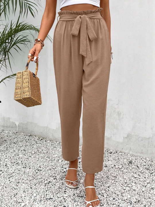 Frenchy Paperbag Waist Belted Pants