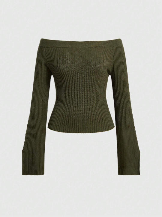 ROMWE Grunge Punk Off Shoulder Ribbed Knit Sweater