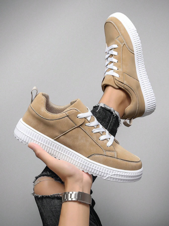 Men's Sports Shoes Khaki Lace-up Skateboarding Sneakers Low-top Canvas Casual Shoes For Men