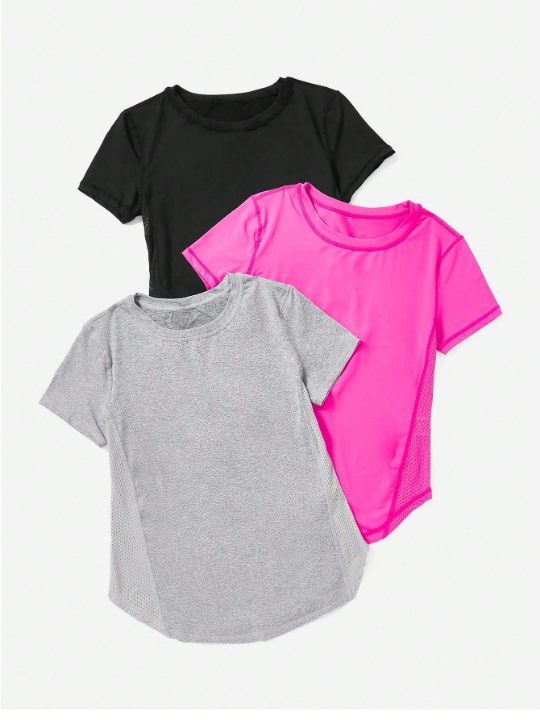 Yoga Basic 3pcs Solid Curved Hem Sports Tee