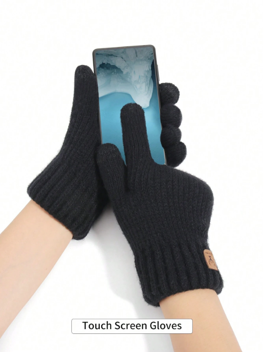 1 Pair Women's Winter Double-layered Touch Screen Texting Warm Gloves, Knitted With Deer Skin And Fleece To Keep You Warm In Cold Weather, Perfect For Parties, Driving, Playing Games, Cycling, Hiking And Writing