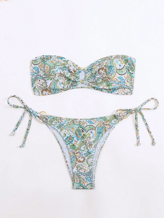 Swim BohoFeel Paisley Print Ring Linked Bandeau Bikini Swimsuit