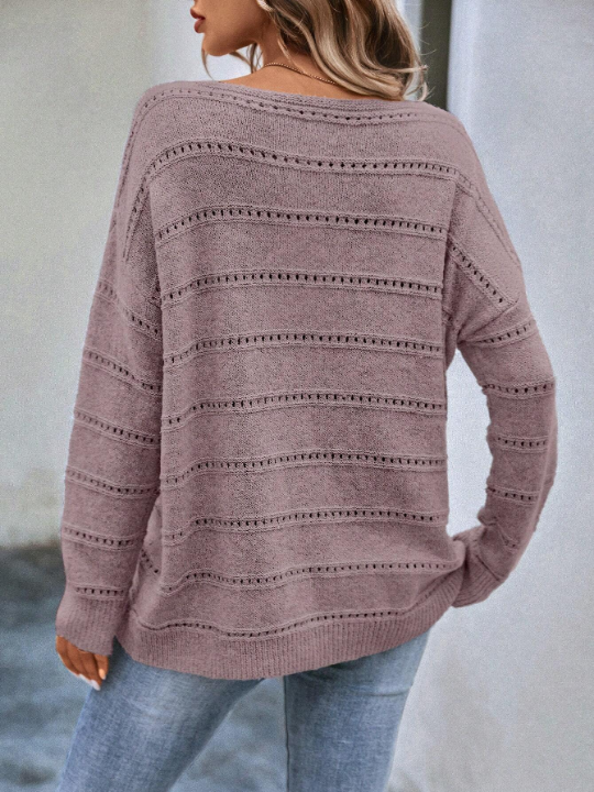 LUNE Drop Shoulder Pointelle Knit Sweater