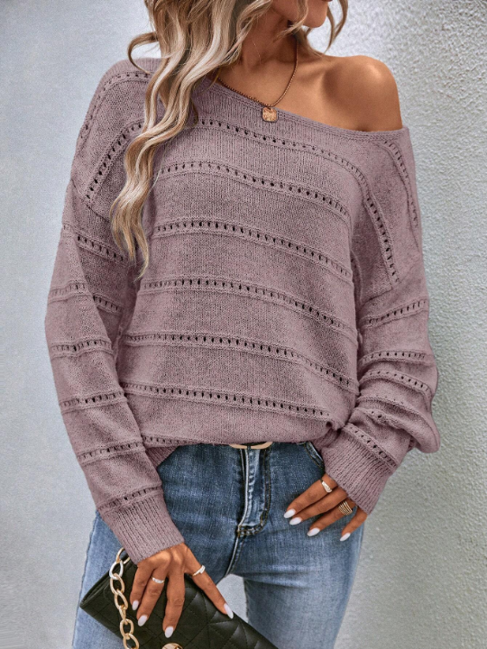 LUNE Drop Shoulder Pointelle Knit Sweater