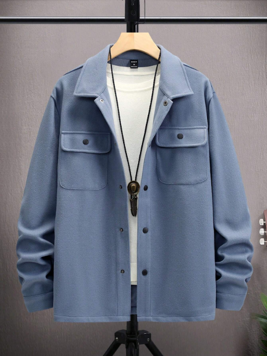 Manfinity Homme Men Button Front Flap Pocket Overcoat