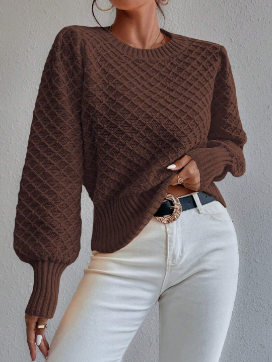 Frenchy Argyle Knit Lantern Sleeve Sweater