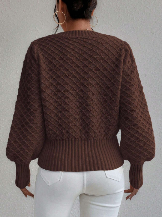 Frenchy Argyle Knit Lantern Sleeve Sweater