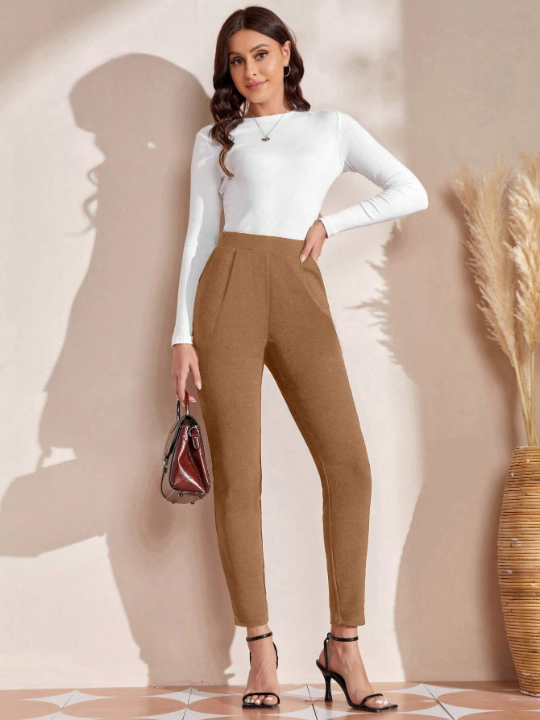 EMERY ROSE Elastic Waist Slant Pocket Tapered Pants