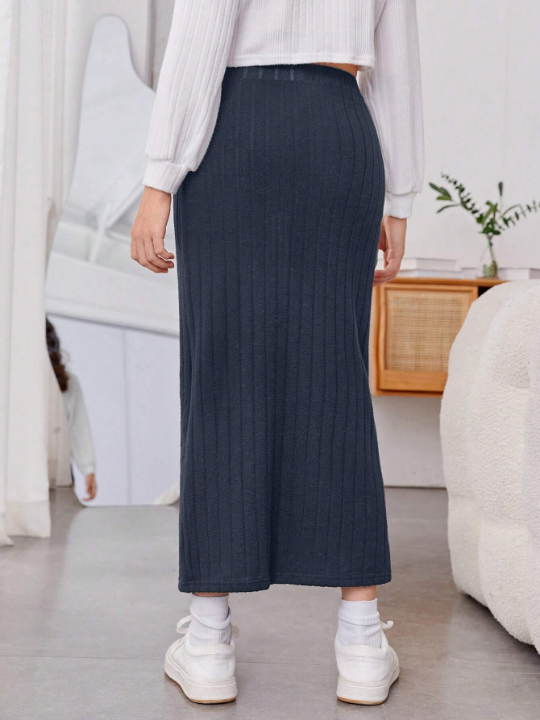 Teen Girl Split Hem Ribbed Knit Skirt