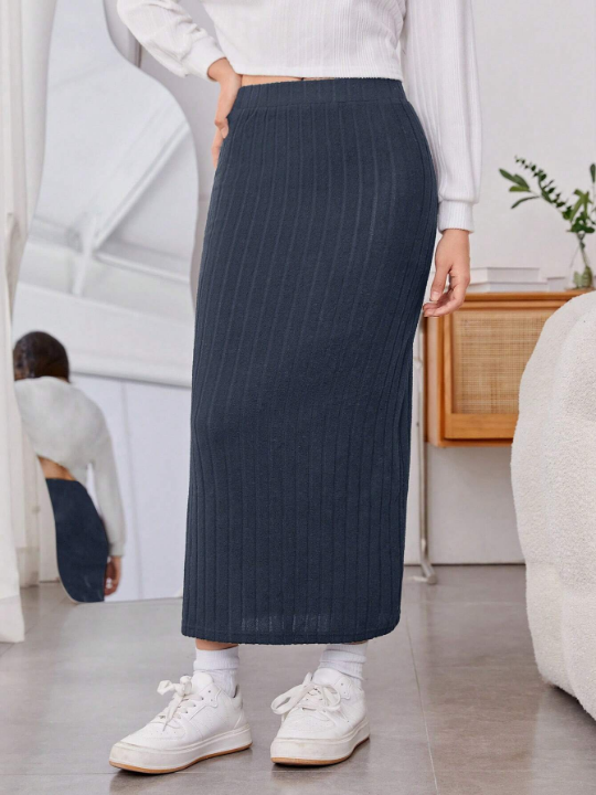 Teen Girl Split Hem Ribbed Knit Skirt