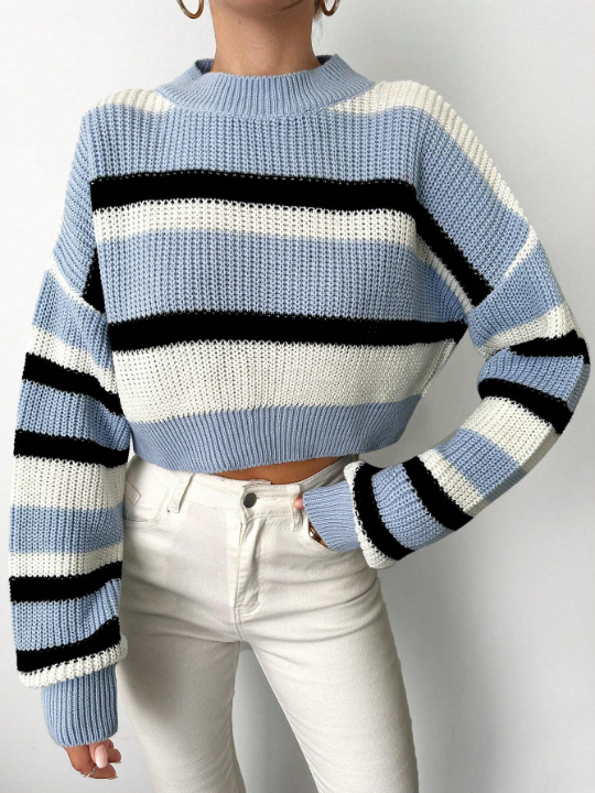 Striped Pattern Drop Shoulder Sweater