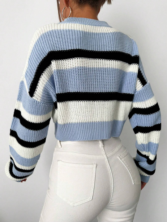 Striped Pattern Drop Shoulder Sweater