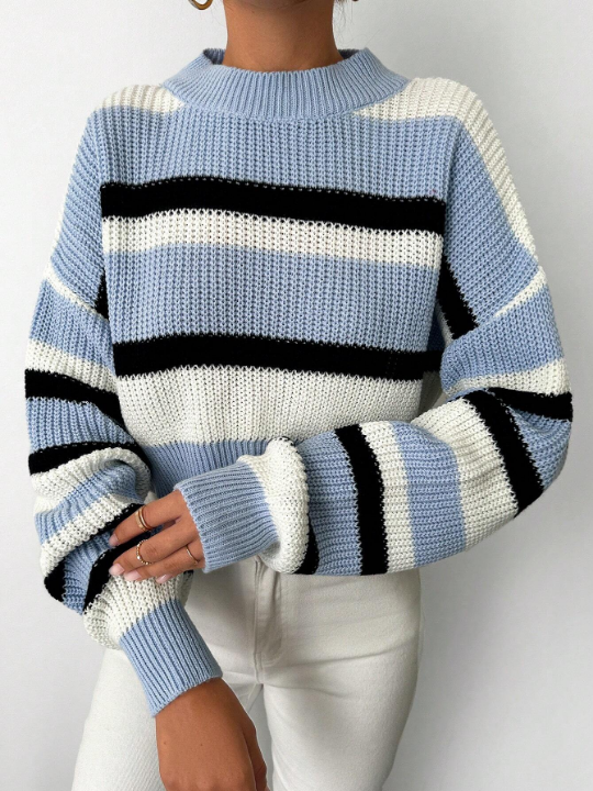 Striped Pattern Drop Shoulder Sweater