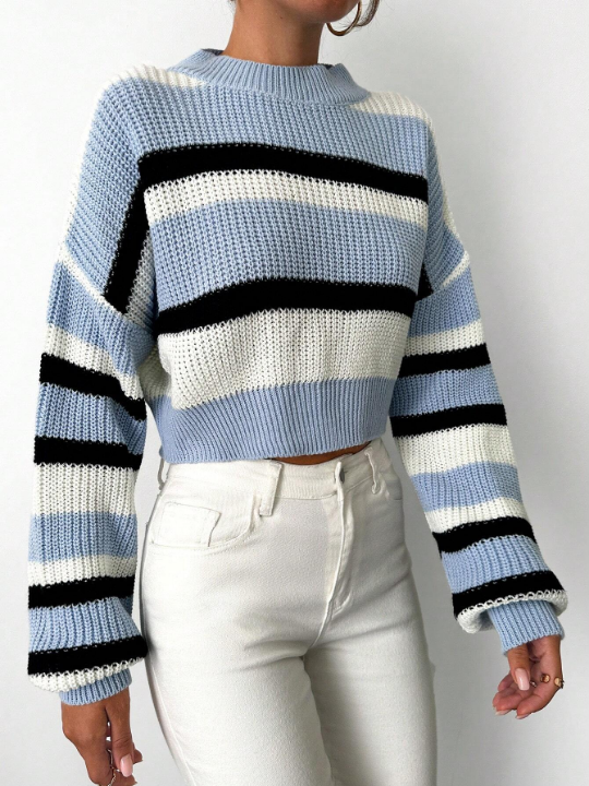 Striped Pattern Drop Shoulder Sweater