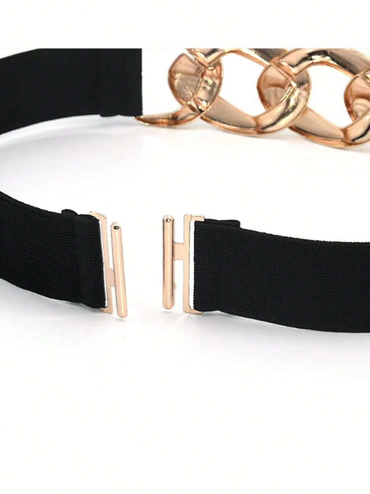 1pc Women's Simple Metal Chain Buckle Elastic Waist Belt For Dresses, Trousers, Casual Wear