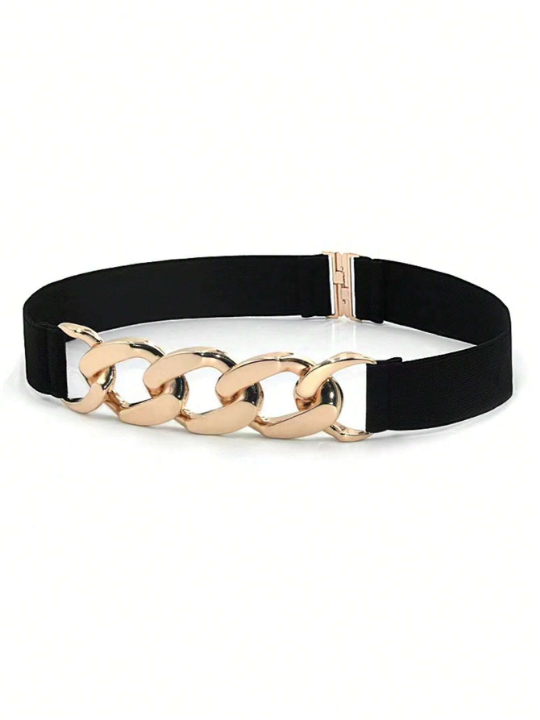 1pc Women's Simple Metal Chain Buckle Elastic Waist Belt For Dresses, Trousers, Casual Wear