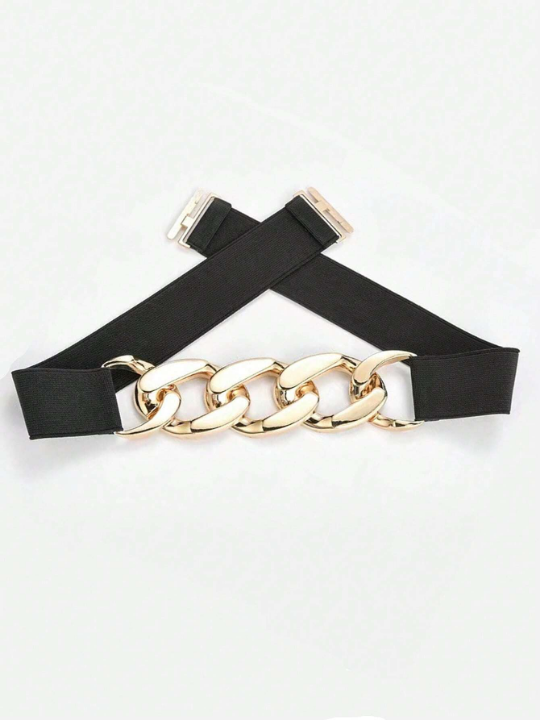 1pc Women's Simple Metal Chain Buckle Elastic Waist Belt For Dresses, Trousers, Casual Wear