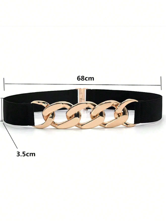 1pc Women's Simple Metal Chain Buckle Elastic Waist Belt For Dresses, Trousers, Casual Wear