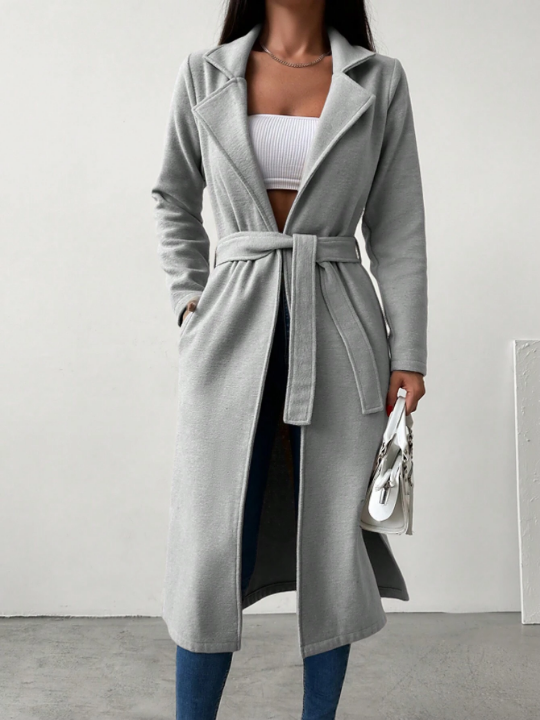 Lapel Neck Belted Longline Coat