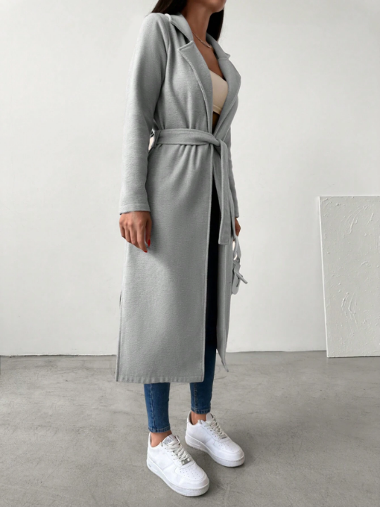 Lapel Neck Belted Longline Coat