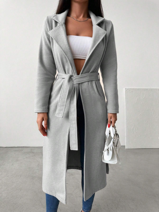 Lapel Neck Belted Longline Coat