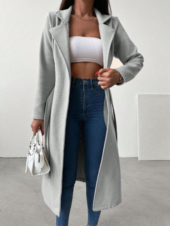 Lapel Neck Belted Longline Coat