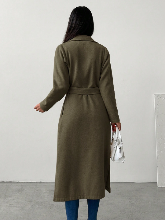 Lapel Neck Belted Longline Coat