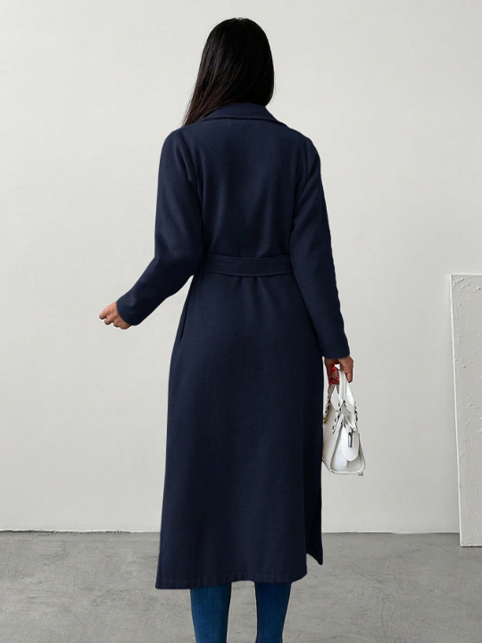 Lapel Neck Belted Longline Coat