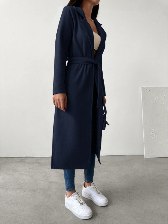 Lapel Neck Belted Longline Coat