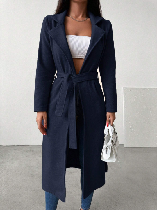 Lapel Neck Belted Longline Coat