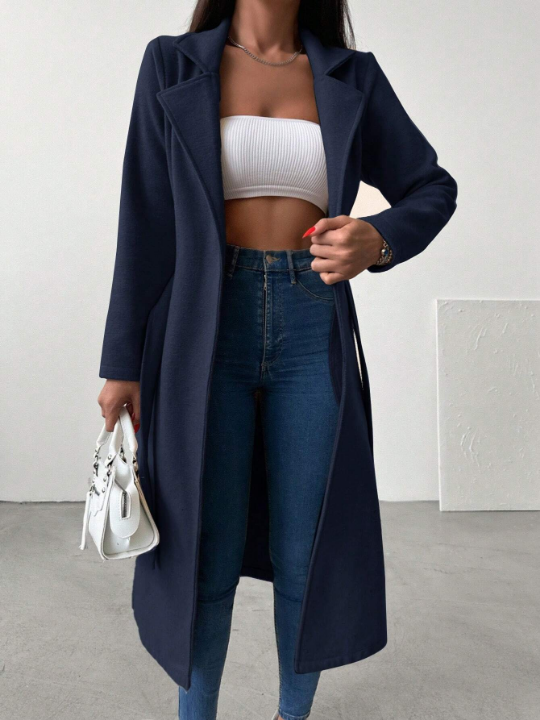 Lapel Neck Belted Longline Coat