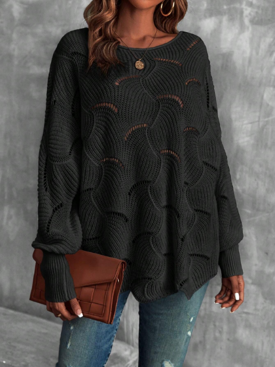 LUNE Batwing Sleeve Pointelle Knit Sweater