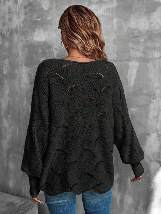 LUNE Batwing Sleeve Pointelle Knit Sweater