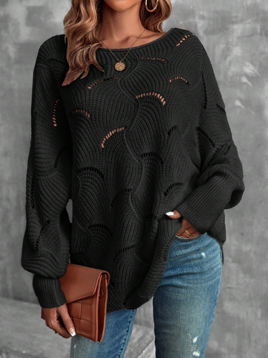 LUNE Batwing Sleeve Pointelle Knit Sweater