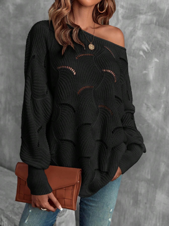 LUNE Batwing Sleeve Pointelle Knit Sweater