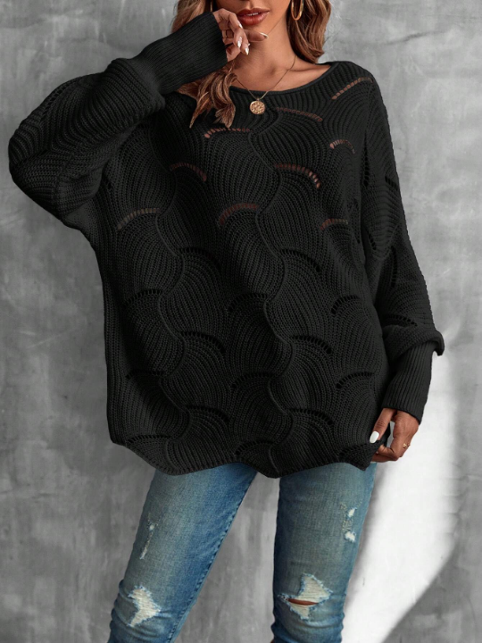 LUNE Batwing Sleeve Pointelle Knit Sweater