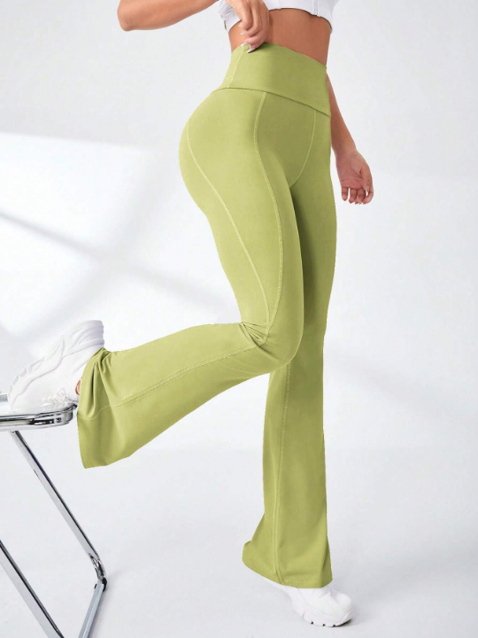 Yoga Basic Wide Waistband Flare Leg Sports Pants