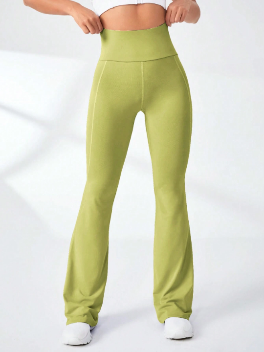 Yoga Basic Wide Waistband Flare Leg Sports Pants