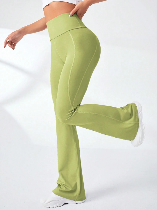 Yoga Basic Wide Waistband Flare Leg Sports Pants